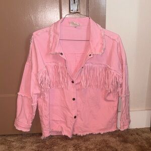 Savanna Jane Pink Fringe Button-Up Jacket size small